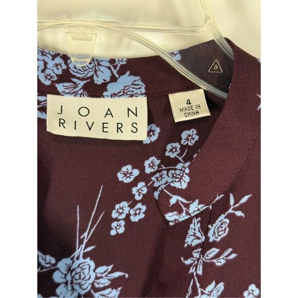A8 - Joan Rivers Long Sleeve Blue Floral Blouse Size 4/Small - Picture 3 of 6